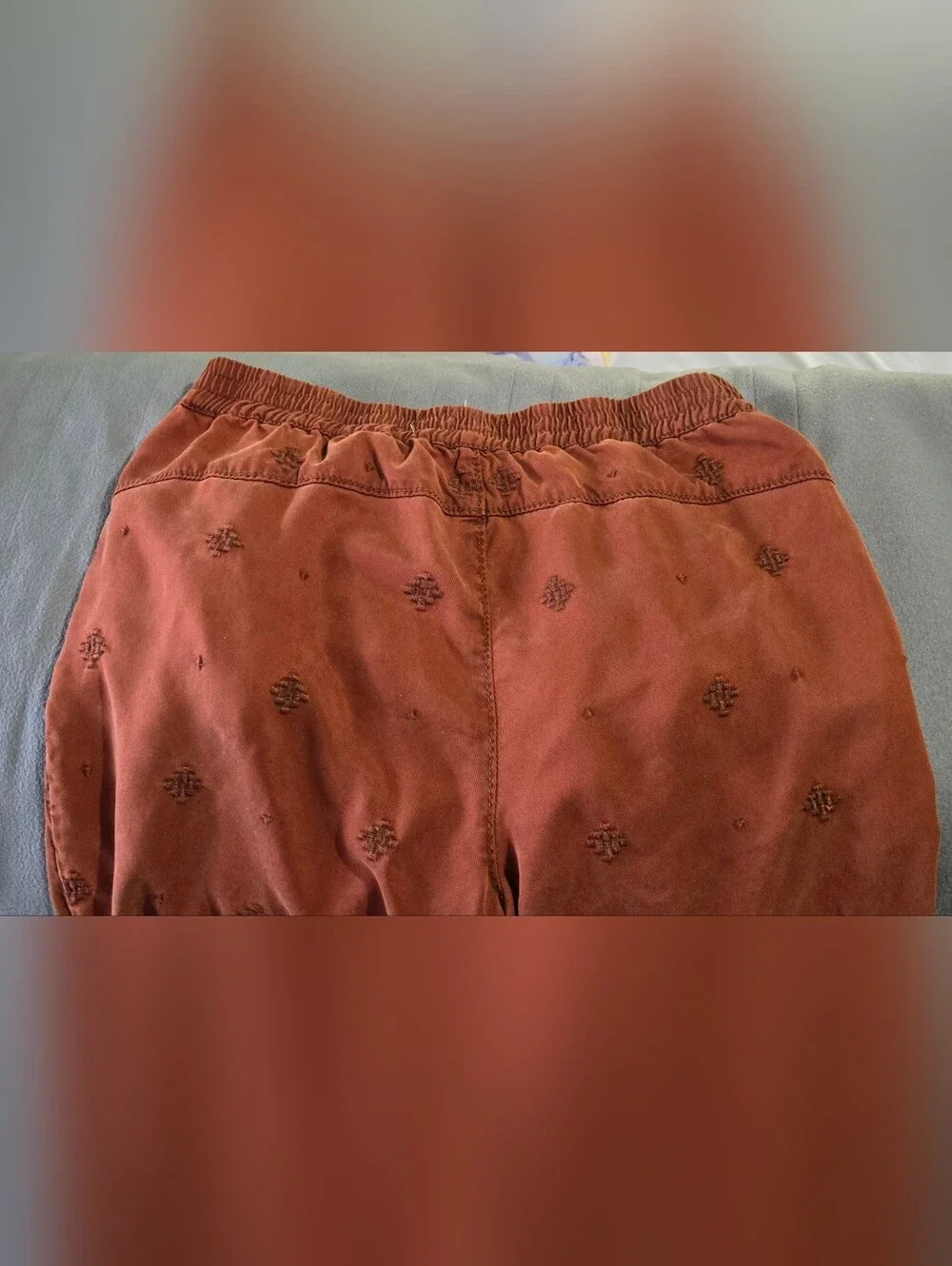 Anthropologie Rust Brown Embroidered Jogger Pants XS Boho Tapered Ankle Pull-On